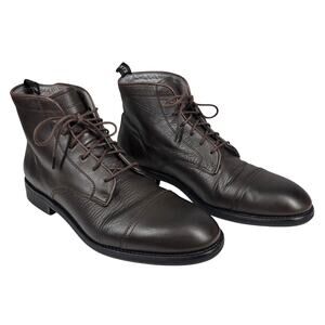 ALLSAINTS HARLAND MEN’S CAP‑TOE LEATHER LACE-UP COMBAT BOOTS – BLACK – SIZE 12